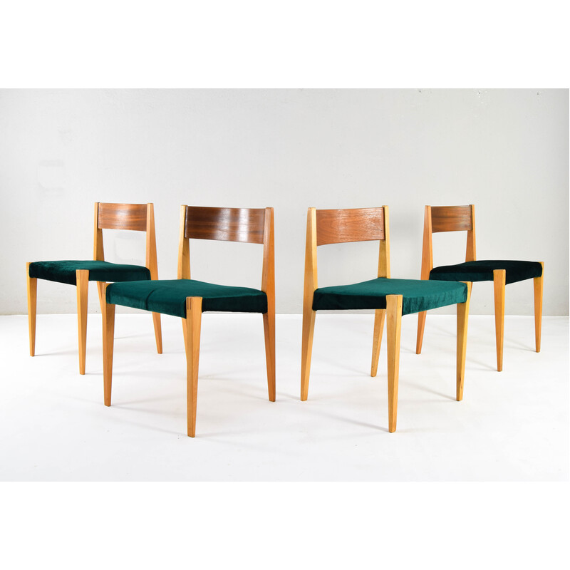 Set of 4 vintage teak and beech chairs, 1960