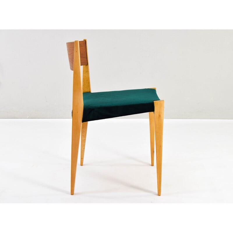 Set of 4 vintage teak and beech chairs, 1960