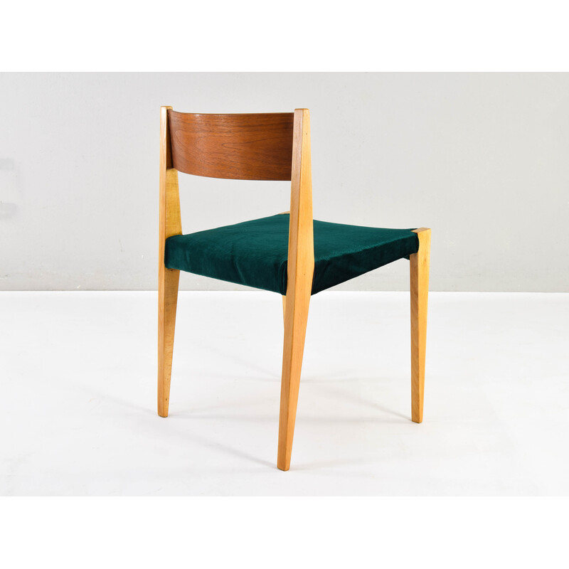 Set of 4 vintage teak and beech chairs, 1960