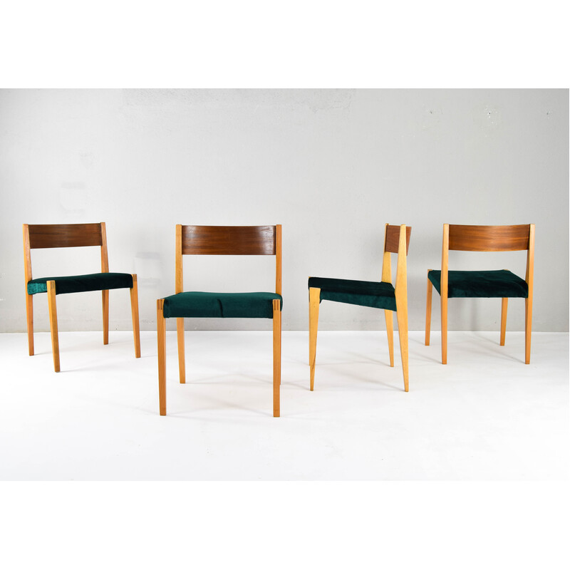 Ensemble de 4 chaises vintage en teck et hêtre, 1960