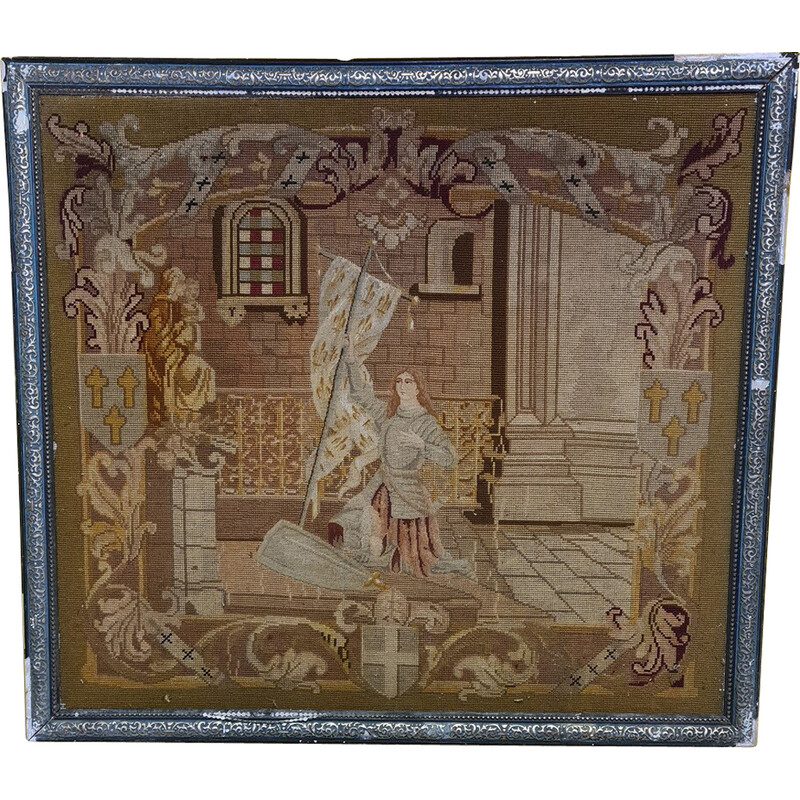 Vintage rug depicting Joan of Arc, France 1800