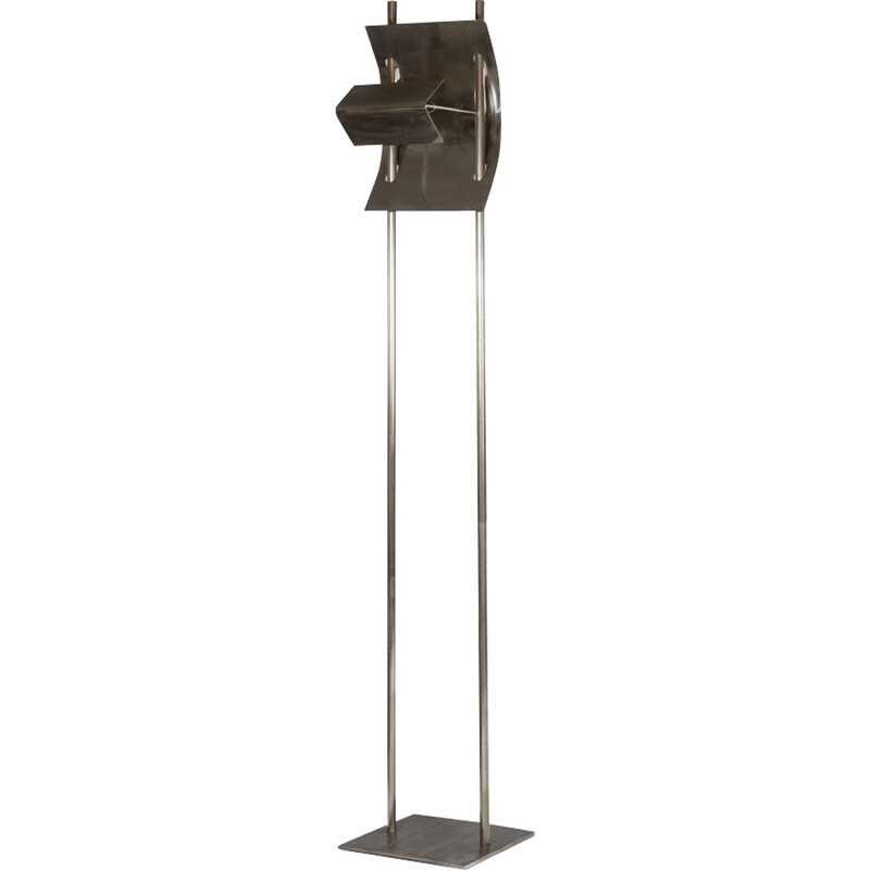Lámpara de pie geométrica vintage de metal plateado, 1980
