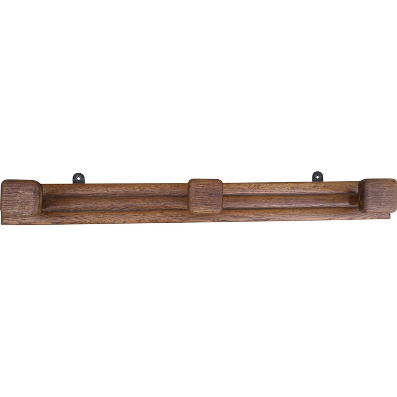 Vintage solid oak coat rack with 3 hooks, 1930