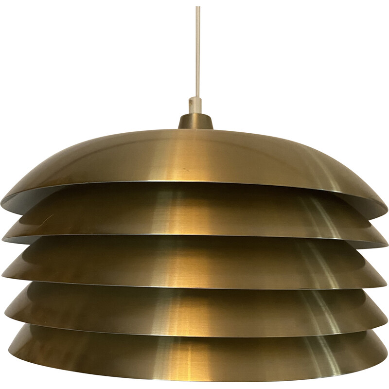 Vintage "T742" pendant lamp in brushed gold aluminum by Hans-Agne Jakobsson, Sweden 1970