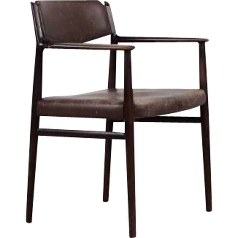 Fauteuil de direction vintage en bois massif et cuir marron par Arne Vodder, Danemark 1960