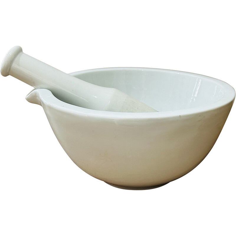 Vintage porcelain mortar and pestle, France