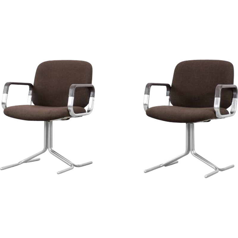 Pair of vintage brown aluminum armchairs for Mauser, Germany 1970