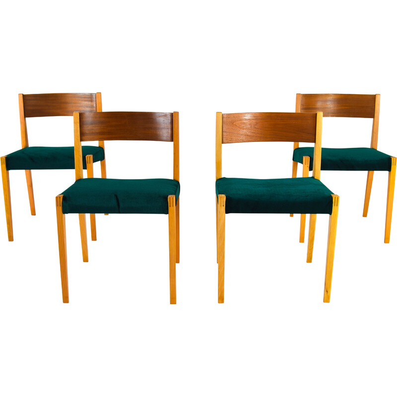 Set of 4 vintage teak and beech chairs, 1960