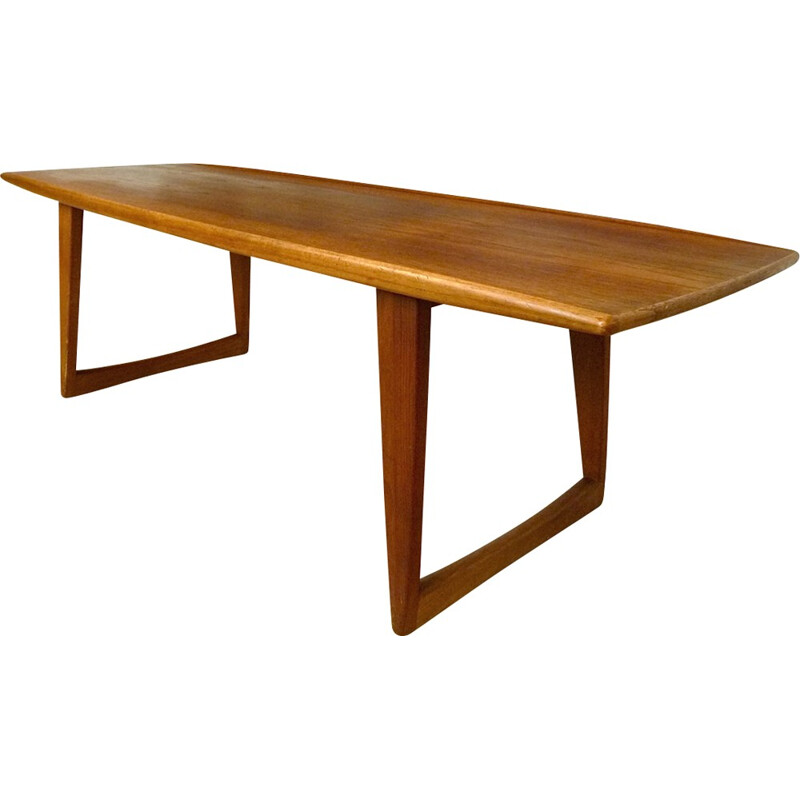 Danish teak coffee table with boat-shaped - 1960s