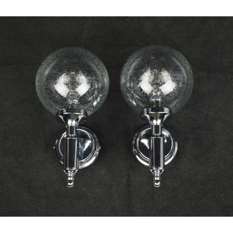 Coppia di lampade da parete vintage in vetro argentato, 1970