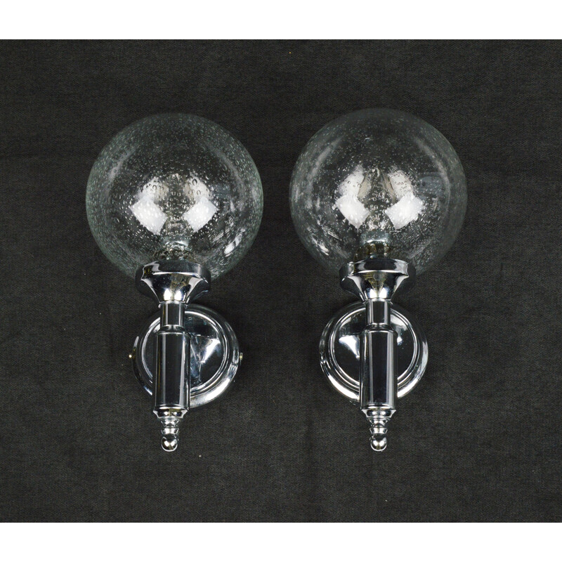 Pair of vintage silver glass wall lamp, 1970