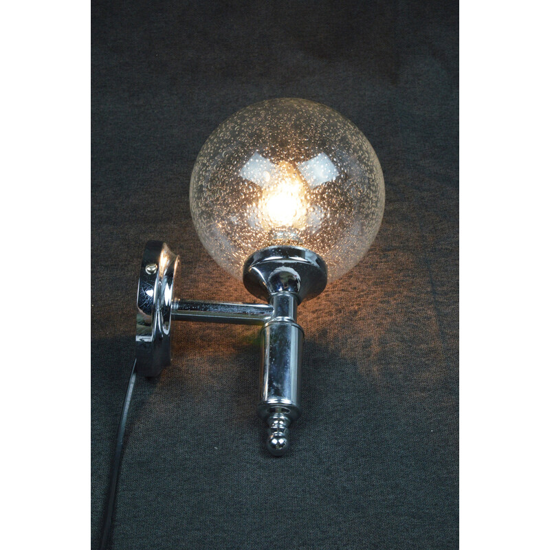 Pair of vintage silver glass wall lamp, 1970