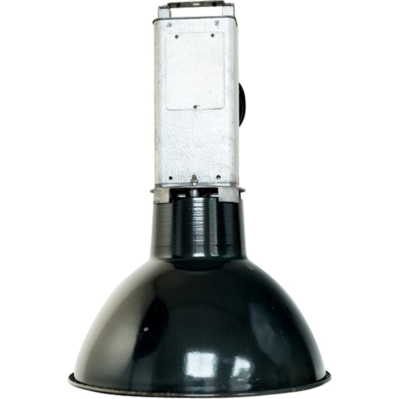 lampe d'usine vintage noire en aluminium produite par Mazda - 1950