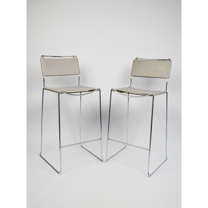 Pair of vintage leather and chrome steel stools by G. Belotti for Alias, Italy 1970