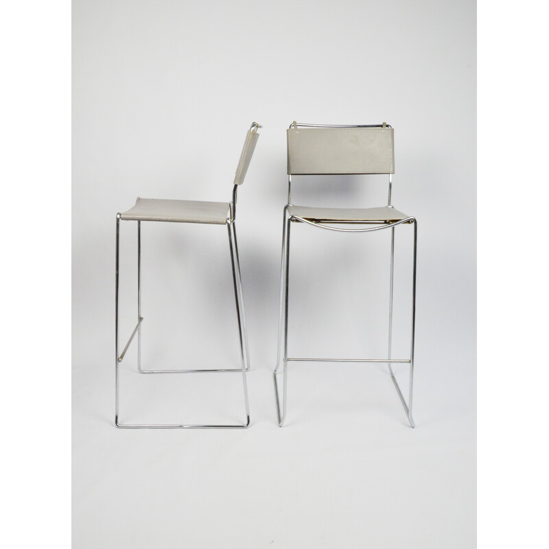 Pair of vintage leather and chrome steel stools by G. Belotti for Alias, Italy 1970