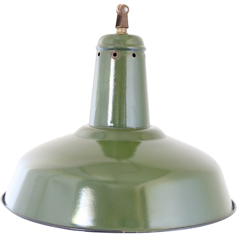 Mid century green hanging lamp in steel - 1950s