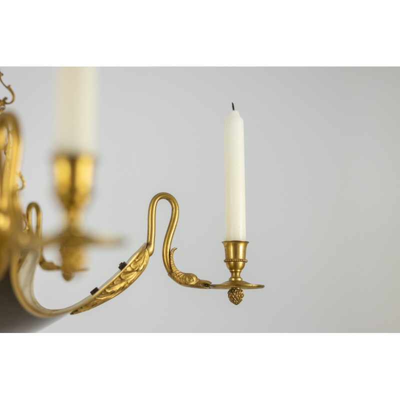 Vintage chandelier in gilded bronze and black lacquered sheet metal for Maison Baguès, France 1950