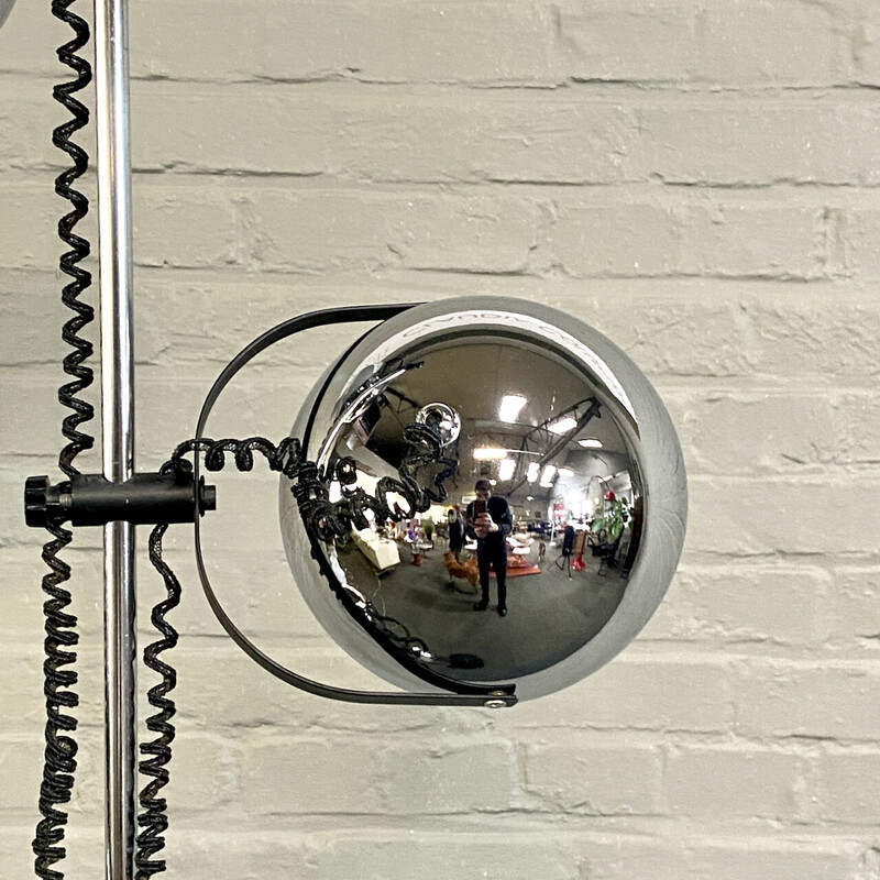 Lámpara de pie vintage Space Age eyeball en aluminio y acero cromado de Goffredo Reggiani, Italia 1969