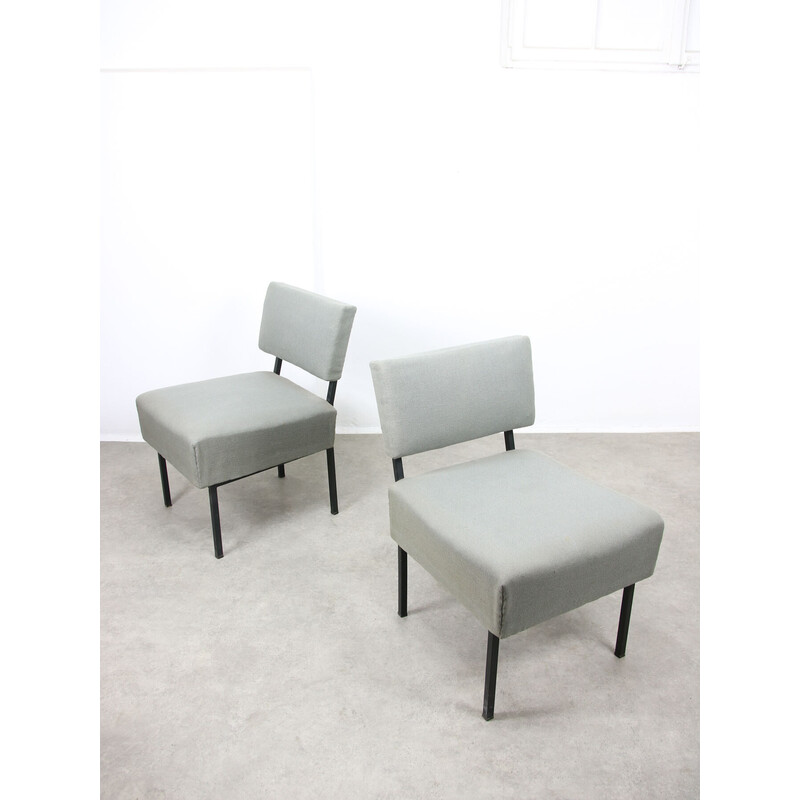 Paire de fauteuils vintage en tissu gris