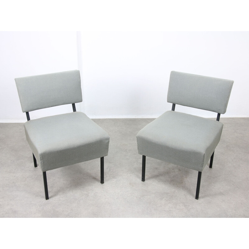Pair of vintage armchairs in gray fabric