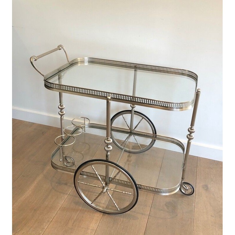 Vintage silver-plated brass rolling table, France 1940