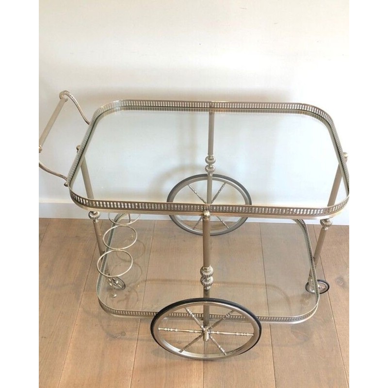 Vintage silver-plated brass rolling table, France 1940