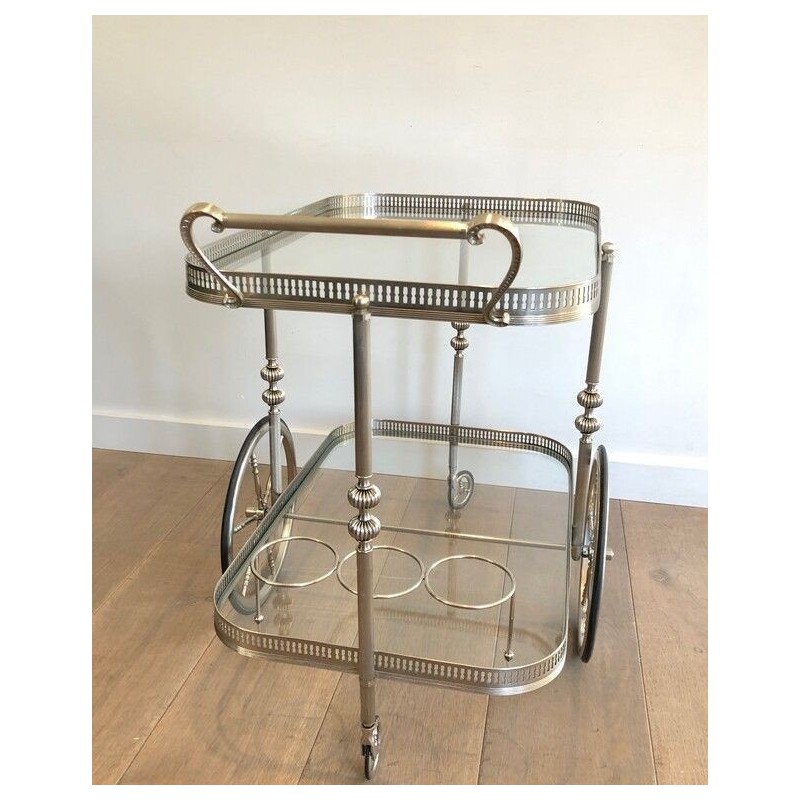 Vintage silver-plated brass rolling table, France 1940