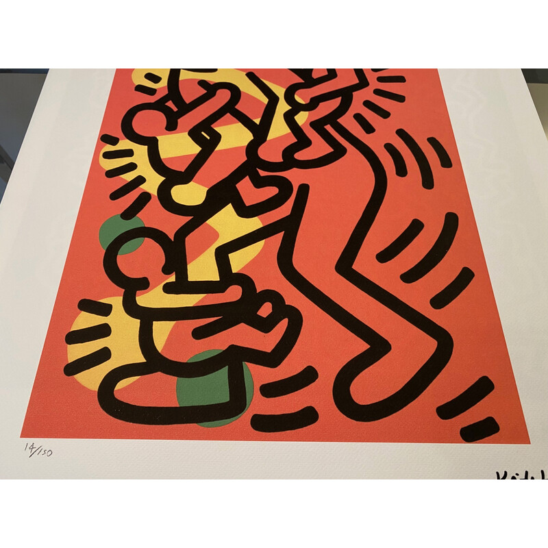 Vintage screen print "Love Family" by Keith Haring, 1990