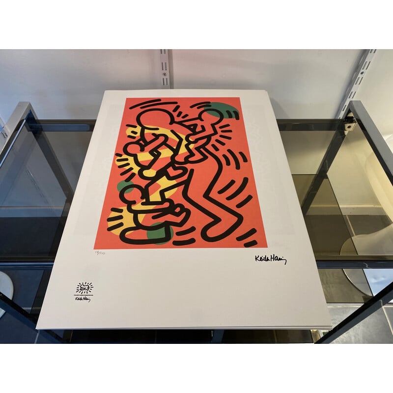 Vintage zeefdruk "Love Family" van Keith Haring, 1990