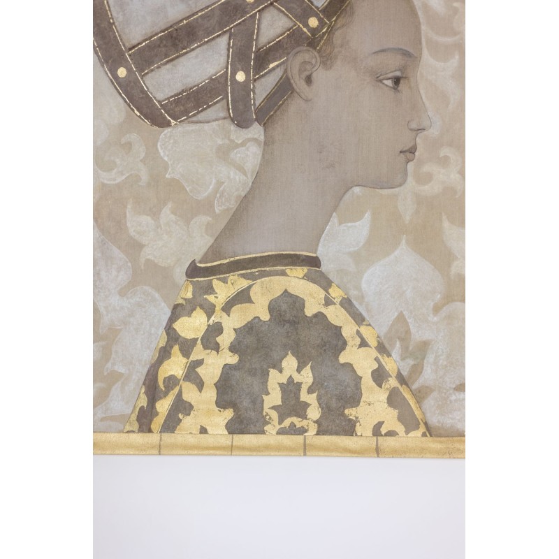 Vintage painted canvas depicting a noble woman in profile, France