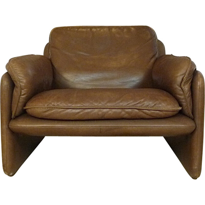 DS61 brown Swiss leather easy chair produced by De Sede - 1960s