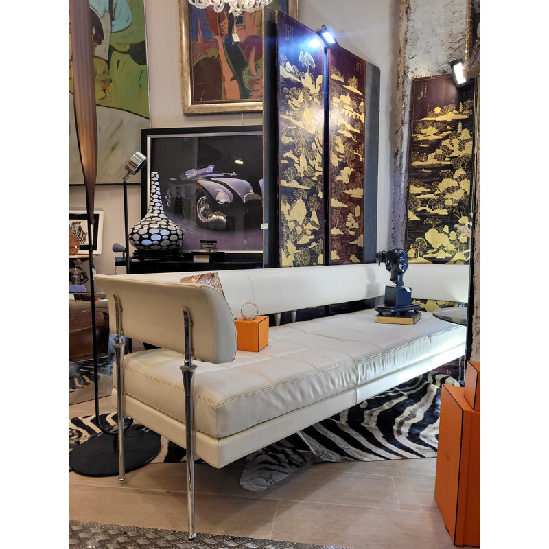 Canapé 3 places vintage Hydra Castor en acier chromé et cuir blanc par Luca Scacchetti pour Casa Poltrona Frau