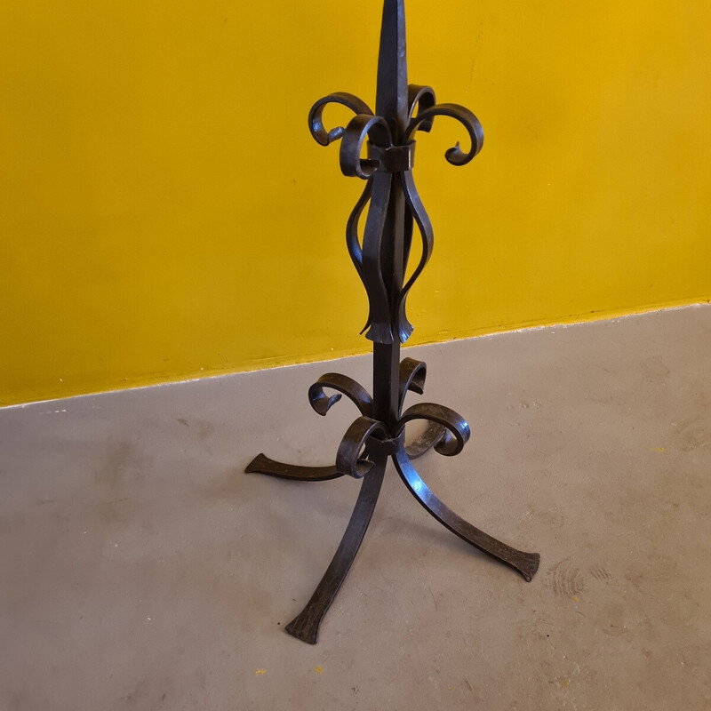 Vintage wrought iron candlestick with loop, 1970