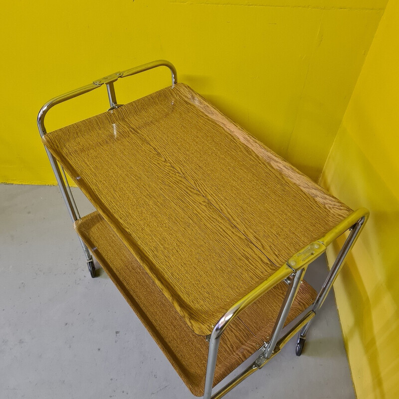 Vintage folding chrome serving trolley, 1970