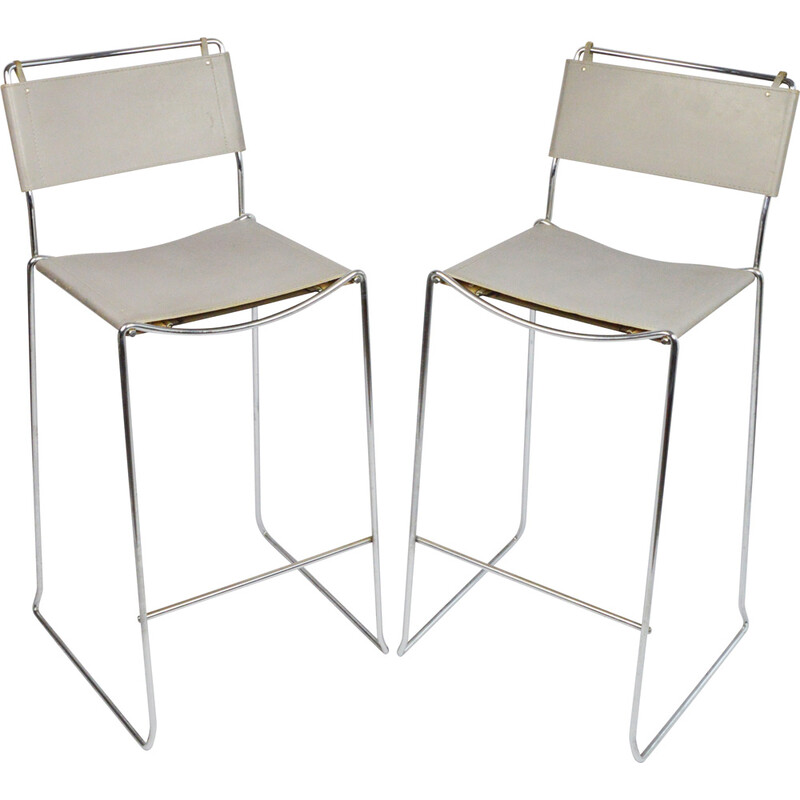 Pair of vintage leather and chrome steel stools by G. Belotti for Alias, Italy 1970