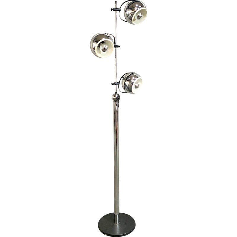 Vintage Space Age eyeball floor lamp in aluminum and chrome steel by Goffredo Reggiani, Italy 1969