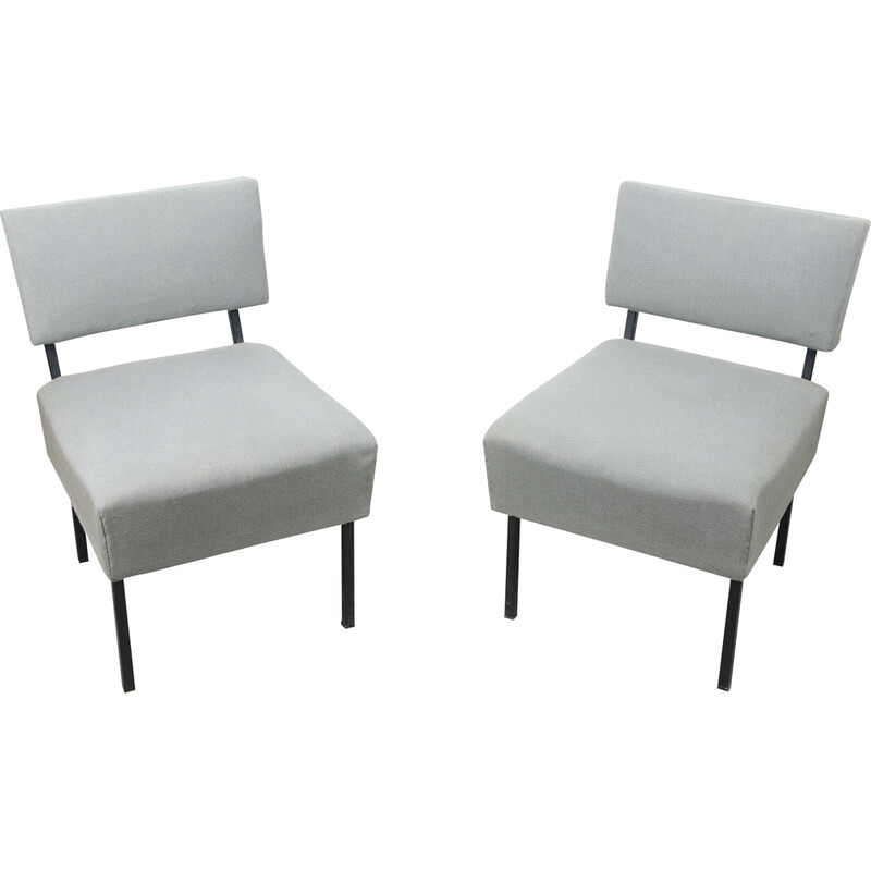 Pair of vintage armchairs in gray fabric