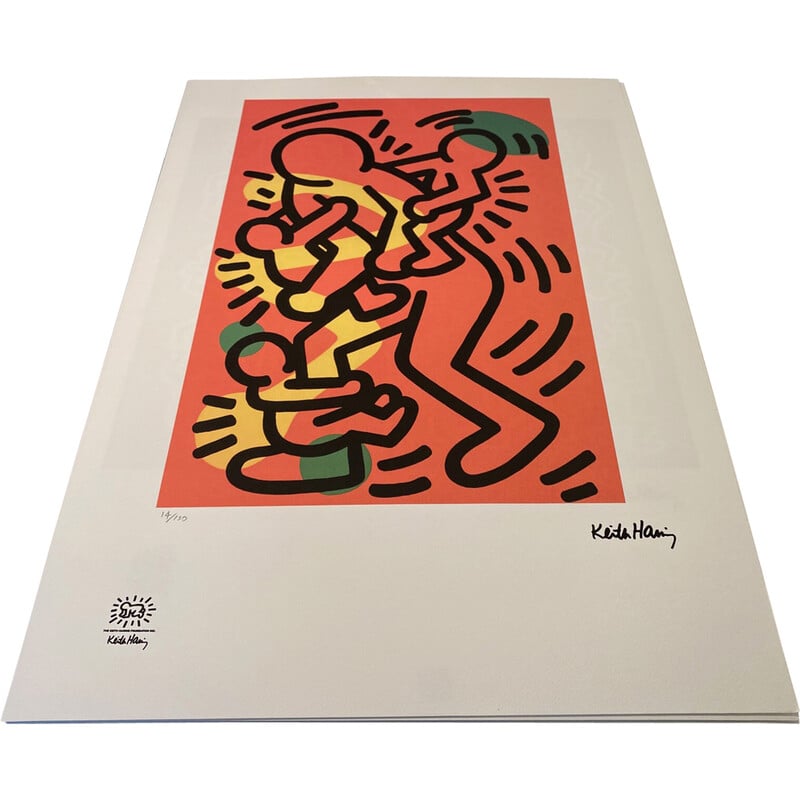 Sérigraphie vintage "Love Family" par Keith Haring, 1990