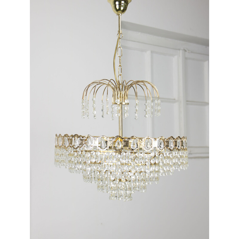 Vintage chandelier in crystal and gold metal, Italy 1980