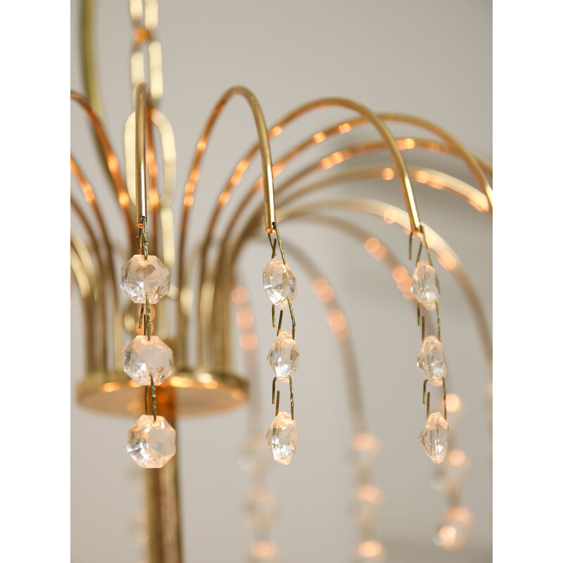 Vintage chandelier in crystal and gold metal, Italy 1980