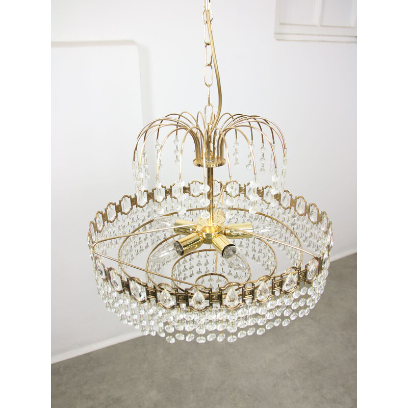 Vintage chandelier in crystal and gold metal, Italy 1980