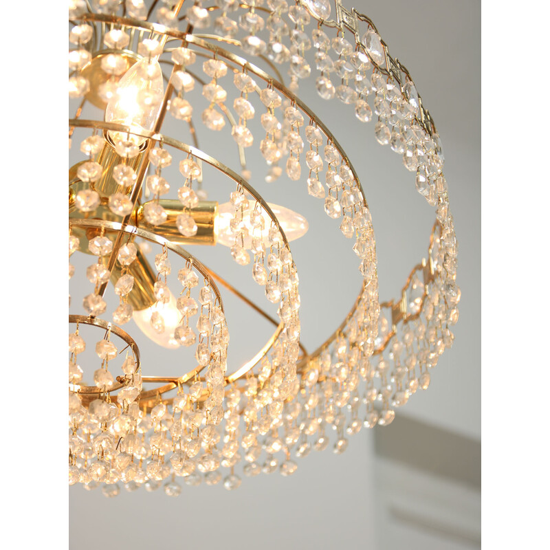 Vintage chandelier in crystal and gold metal, Italy 1980