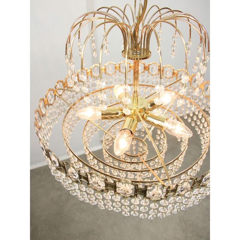 Vintage chandelier in crystal and gold metal, Italy 1980