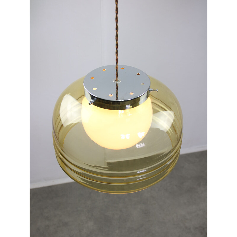Vintage chrome and glass pendant lamp, Italy 1970