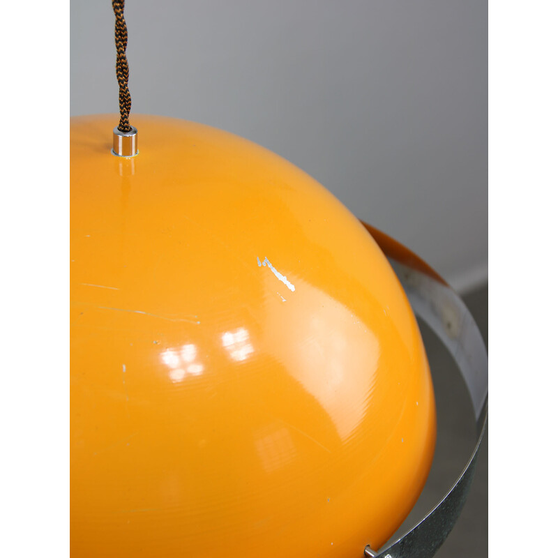 Vintage Space Age pendant lamp in orange metal and chrome, Italy 1970