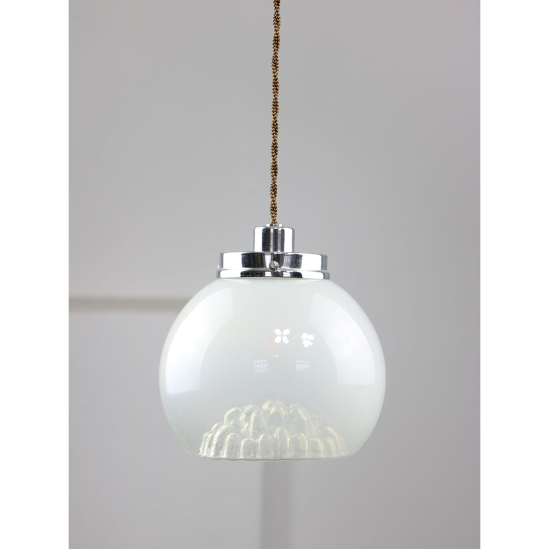 Vintage chrome and Murano glass pendant lamp, Italy
