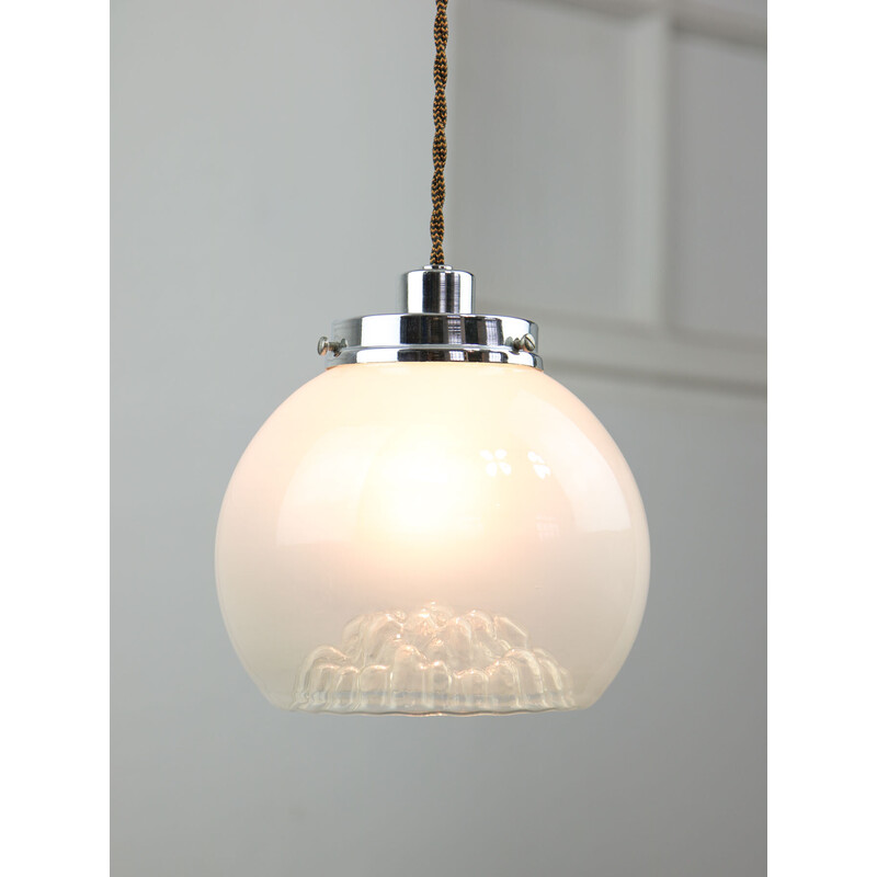 Vintage chrome and Murano glass pendant lamp, Italy