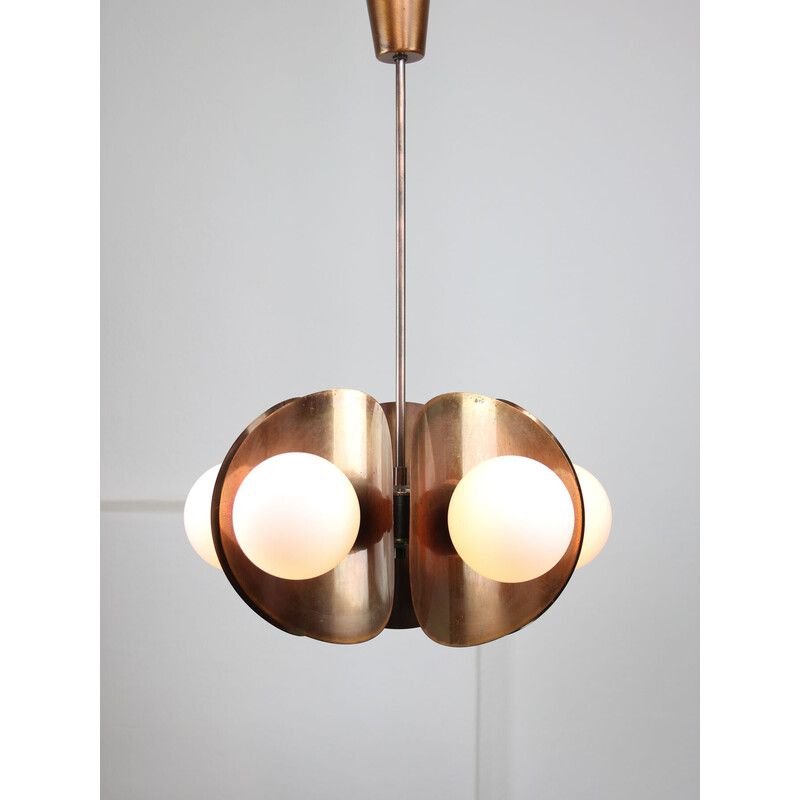 Vintage copper and brass chandelier, Italy 1970