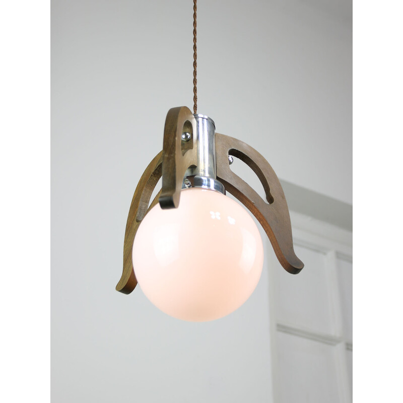 Vintage pendant lamp in chrome and opaline glass, 1960
