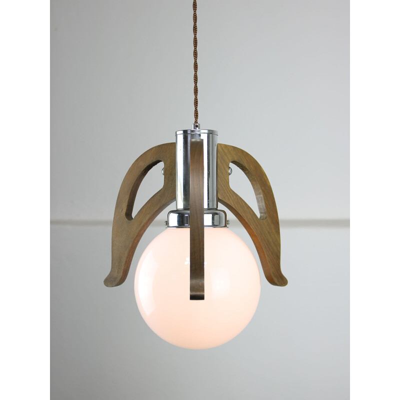 Vintage pendant lamp in chrome and opaline glass, 1960